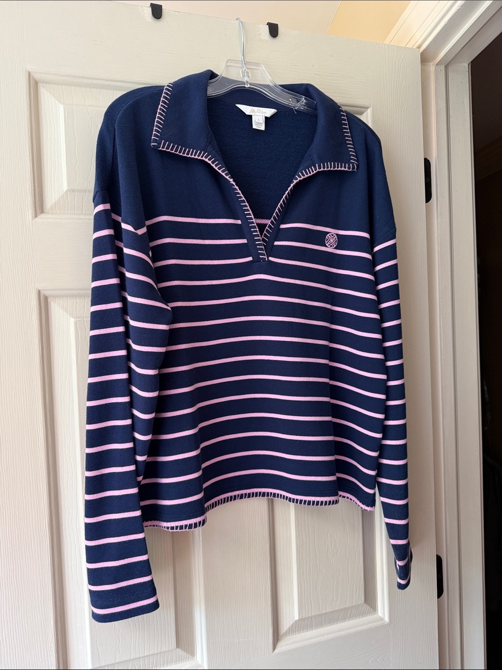 Lily Pulitzer Navy and Pink Striped Half-Zip Sweater - Picture 1 of 1